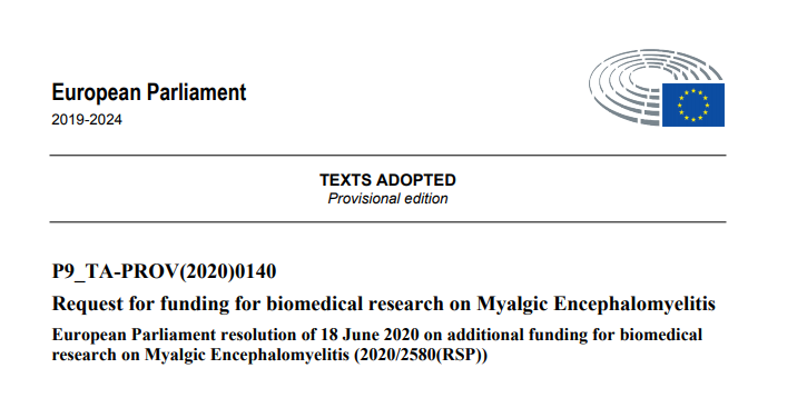 European Parliament resolution of 18 June 2020 on additional funding for biomedical research on Myalgic Encephalomyelitis (2020/2580(RSP))